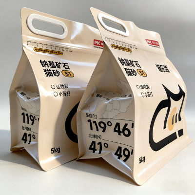 ジッパーハンドル付き8面密封猫砂袋